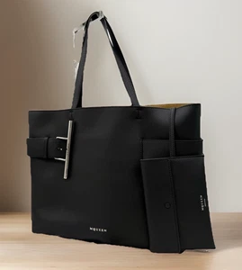 AUTÉNTICO NUEVO CON ETIQUETAS $2950 McQueen Bolso de Mano Grande de Cuero Guijarro en Negro - Imagen 1 de 19