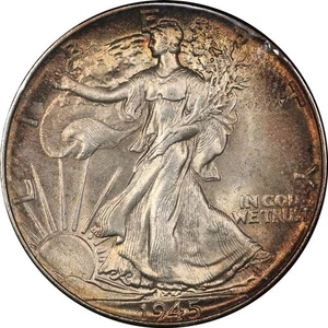 1945 Gem BU Walking Liberty Half Dollar, Lustrous, Target Toned, Start at 99c NR - Picture 1 of 3