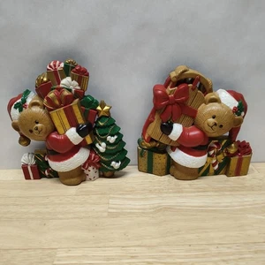 Vintage 1993 Plastic Burwood Christmas Bear Plaques Wall Hangings Retro Set Of 2 - Picture 1 of 15