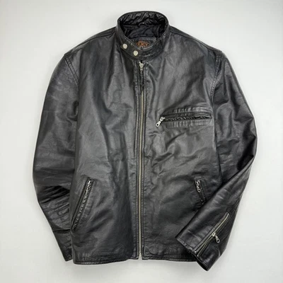 Chaqueta de motociclista Lucky Leather Y2K negra para hombre XXL de cuero real Foto 1 de 4