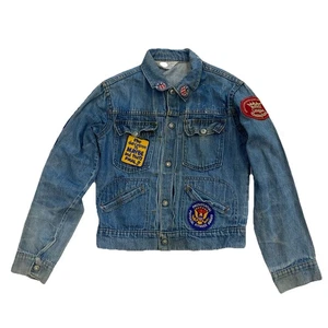 Vintage 70s Towncraft Denim Jacket Patched Distressed Folk Art Kids Large - Picture 1 of 22
