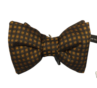 NWT TOM FORD Black w Brown Check Pre-Tied Silk Bow Tie ITALY 4 "x 3" - Image 1 of 3