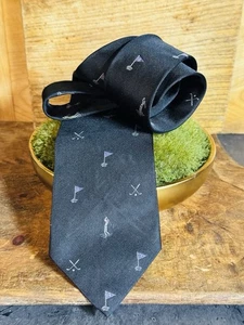 Vintage POLO Ralph Lauren Seidenkrawatte mit Golf Print schwarz Handarbeit in USA - Bild 1 von 8