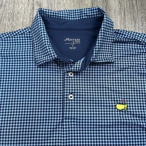 Masters Tech Performance Polo Shirt Mens Large Blue Gingham Plaid Augusta Golf - Picture 1 of 8