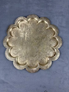 Antique Indian Brass Tray 15 in Decorated With Hindu Deity Figures Animals - Picture 1 of 6