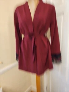 Topshop Satin Burgundy and Black Lace Dressing Gown Bath Robe. Size UK S - Picture 1 of 11
