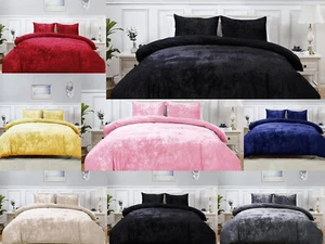 4 PIECE Duvet Cover set Crushed Velvet Complete Bedding Fitted Sheet pillow case - Picture 1 of 22