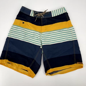 Patagonia Striped Wavefarer Board Shorts Swim Suit Mens Sz 31 Navy Blue Yellow - Picture 1 of 7