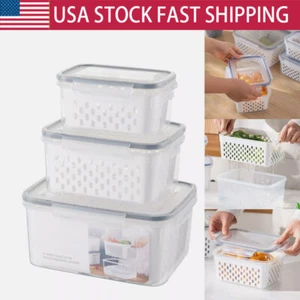 Refrigerator Storage Box Grid Food Vegetable Fruit Fridge Organizer Drain Basket - Picture 1 of 13