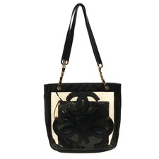 Auténtico Bolso de Mano CHANEL Triple Coco Negro Piel de Cordero Transparente Vinilo Herrajes Dorados