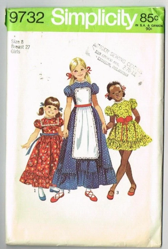 Girls Dress & Apron Simplicity 9732 Sewing Pattern 1970's VTG Fashion Sz 8 Uncut - Image 1 of 2