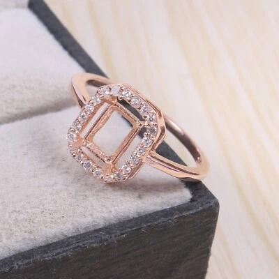 Semi Mount Ring Rose Gold Rhodium Plated Stone Setting Size 8X6 MM Octagon Shape - Image 1 of 4