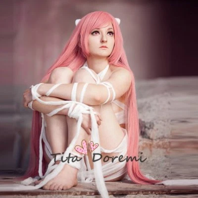 TITA-DOREMI Halloween Wig Perücke Elfen Lied Lucy/Nyu Pink Lange Cosplay Kostüm Party Haar