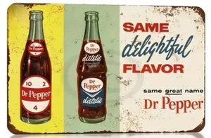 LETRERO DE LATA DR. PEPPER & DIETÉTICO "MISMO SABOR DELICIOSO" 8"X12" Soda Pop - Imagen 1 de 1