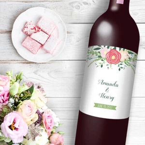 12 White Floral Wine / Beer Bottle Labels Wedding Engagement Bridal Party - Picture 1 of 12