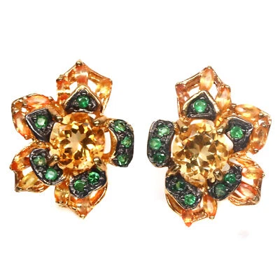 9 mm. Pendientes de zafiro tsavorita citrino amarillo dorado plata de ley 925 Foto 1 de 4