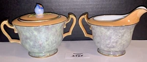Noritake Antique Orange Lusterware Ceramic Sugar & Creamer Rose Bud Lid - Picture 1 of 15