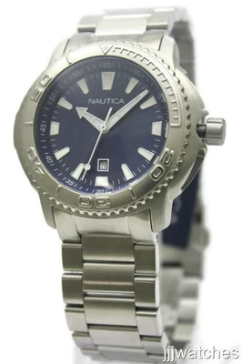 New Nautica Steel Date Navy Blue Dial Men Dress Watch 45mm A14531G $145 - image 1 of 4