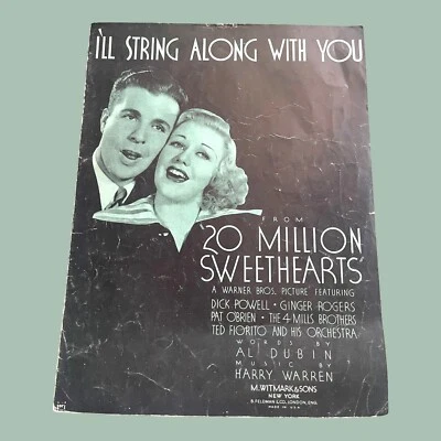 I’ll String Along With You Sheet Music VTG 1934 Dick Powell Ginger Rogers Warren - Image 1 of 4
