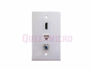 Single 1-Gang HDMI 4K CAT6 RJ45 3GHz F-type Coax Cable Port Coupler Wall Plate - Picture 1 of 2