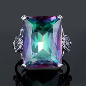 4.3ct Lab Created Triangle Fire Mystic Topaz Engagement 925 Silver Ring NEW Sz 6 