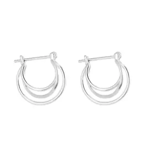 Rhodium on Sterling Silver Oval Creole Hoop Triple Ring Teardrop Hinged Earrings - Picture 1 of 10