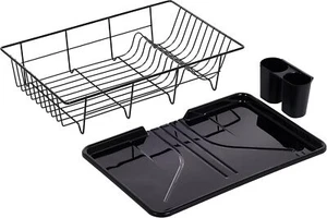 Juego de estante de secado de platos negro de tres piezas con cubiertos caddie y tabla de drenaje - Imagen 1 de 3