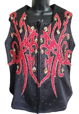 Chaleco Western DAMAS Custom Show talla MEDIANO Negro Dorado Rojo IMPRESIONANTE... NUEVO Foto 1 de 4