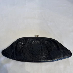 Vtg Leather Clutch Bag Kiss Lock Frame Trapezoid Evening Handbag Cocktail 60s - Picture 1 of 8