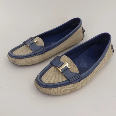 Mocasines de conducción Tory Burch Casey de lona sin cordones azul beige para mujer 8M Foto 1 de 4