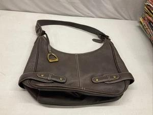 Medium Chaps Brown Leather Shoulder Bag Brass Hardware - Picture 1 of 12
