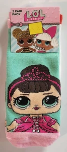 2 Pair L.O.L. Surprise Pattern Girls Socks Shoe Size 7-3 Non-Slip - Picture 1 of 3