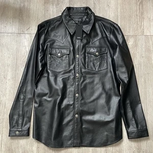 PHIX Lambskin Leather Western Shirt Jacket Size Large New London Coat New Rare - Picture 1 of 6
