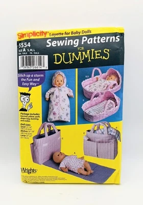  Simplicity 5554 Size A Sewing For Dummies Layette For Baby Dolls Uncut 12"-22" - Image 1 of 3