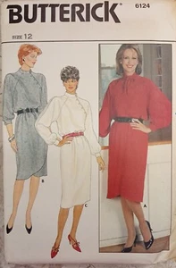 Butterick 6124 VTG 80s Dress Loose Midi Pullover Blouson Sz 12 UNCUT Sew Pattern - Picture 1 of 8