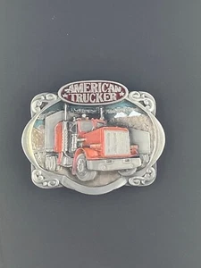 Vintage 1985 American Trucker Enamel Belt Buckle J-42 Bergamot Brass Works - Picture 1 of 5