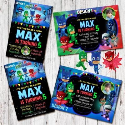 'YOU PRINT' PJ MASKS Birthday Invitations Invites Party Digital Photo Superhero