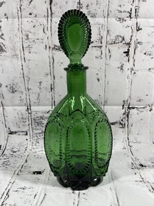 Emerald Green Empoli Glass Mardi Gras Genie Bottle Decanter MCM - Picture 1 of 8