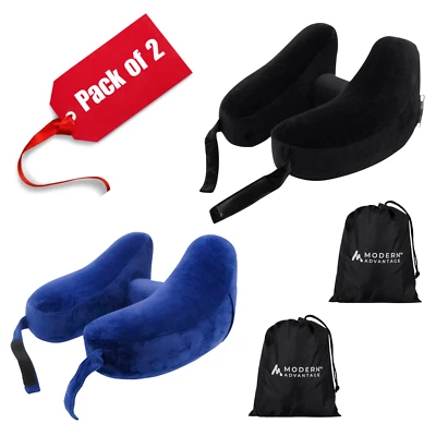 Travesseiro inflável de viagem pescoço pacote com 2 (preto+azul) FRETE GRÁTIS - Imagem 1 de 4