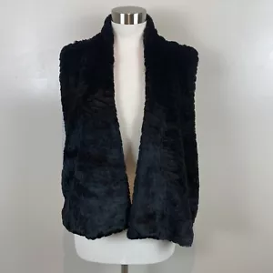 Ann Taylor Loft Womens L Top Vest Sweater Faux Fur Black White Sleeveless OSD33 - Picture 1 of 6