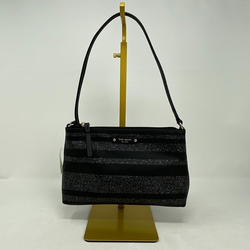 Tracolla Kate Spade RAMEY Haven Lane glitter righe nere WKRU4789 nuova con etichette