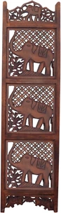 BM34823 Hand Carved Elephant Design Foldable 4-Panel Wooden Partition Screen/... - Picture 1 of 1