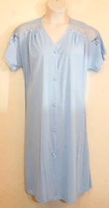 Vanity Fair Robe Womens Size L Large Blue Nylon & Lace Vintage Knee Length - Picture 1 of 6
