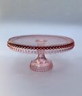 LE Smith Pink Hobnail Glass Cake Pedestal Stand 11”