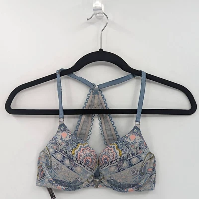 Victoria's Secret Bra Women's 32B Blue Paisley Push Up Very Sexy Racerback-READ - Image 1 of 4