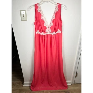 Vintage Kayser rosa Spitzenbesatz Nachthemd Maxikleid Slinky Nylon Trikot USA feminin - Bild 1 von 9