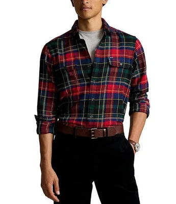 Polo Ralph Lauren Flannel Shirt Mens M Classic Fit Red Plaid w/Pockets $148 NWT - Image 1 of 4