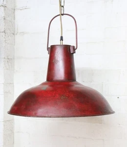 Ceiling Light A Vintage Ceiling Light Large Metal Lampshade Burnt Red Colour - Picture 1 of 22