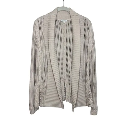 Cárdigan suéter granate Hill para mujer color topo tejido abierto chal cuello encaje ribete Foto 1 de 4