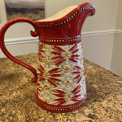 Temptations Basketweave 2 Qt Pitcher,Spoon, RED, Iced Tea,Lemonade,Vase T48925 - Image 1 of 4